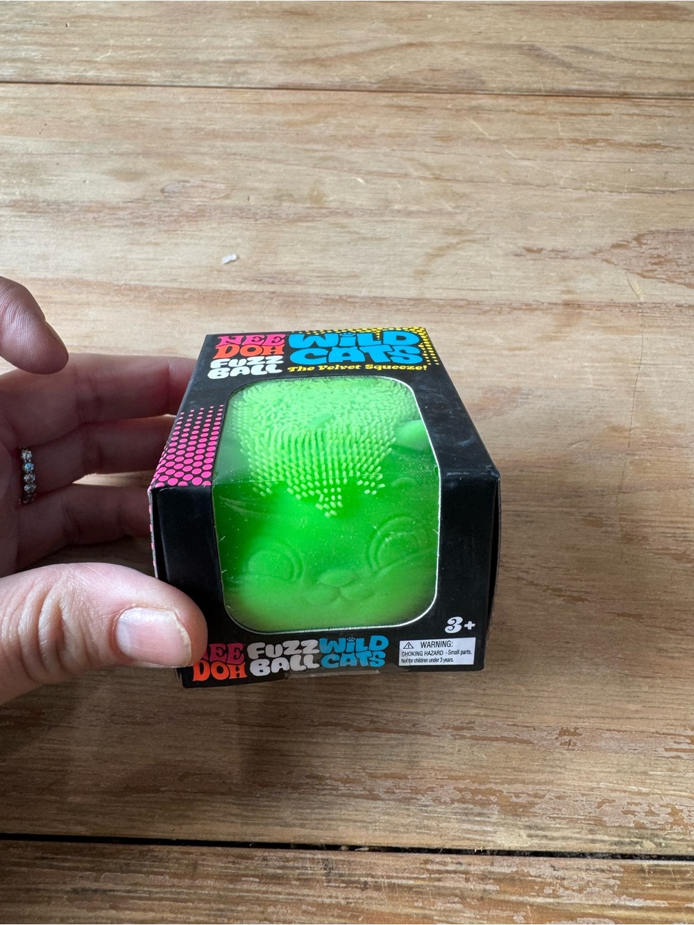 Needoh Fuzz Wild Ball Cats Green Velvet Squeezer Toy